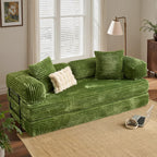 ovios 81" Folding Sofa Bed, Foldable Sleeper Boneless Couch with Pull Out Beds, Modular Convertible Floor Futon Loveseat Lounger for Living Room (Faux Fur, Green)