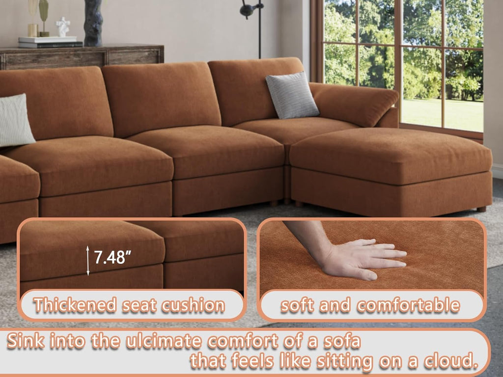 EASE MOOSE Brown Sectional Modular Sofa,Comfty U Shape Sectional FSC Certified Modern Deep Seat Couch,Brown Modular Cloud Couch,Removable and Washable