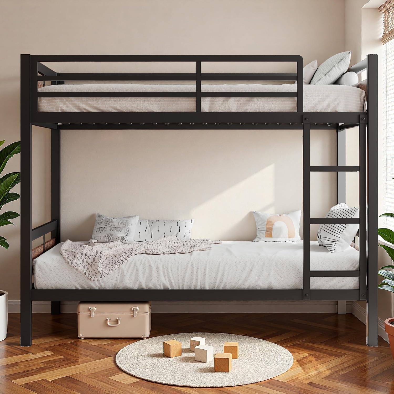 iPormis Metal Bunk Bed Twin Over Twin, HeHeavy Duty Bunk with High Guardrail and Safety Entrance Design, Under-Bed Storage Space, No Box Spring Needed, Noise Free, Vintage Brown
