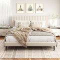King Size Bed Frame,King Size Platform Bed Frame and Velvet Upholstered Headboard with Strong Wood Slats, Box Spring Optional, Mattress Foundation, Easy Assembly Beige