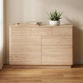 JXQTLINGMU 9 Drawer Dresser for Bedroom, 52" Wide Modern Wood Dressers with Push-to-Open Drawers for Closet Storage, Chest of Drawers TV Stand for Living Room & Hallway, Curved Profile, Natural