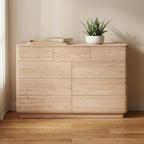 JXQTLINGMU 9 Drawer Dresser for Bedroom, 52" Wide Modern Wood Dressers with Push-to-Open Drawers for Closet Storage, Chest of Drawers TV Stand for Living Room & Hallway, Curved Profile, Natural