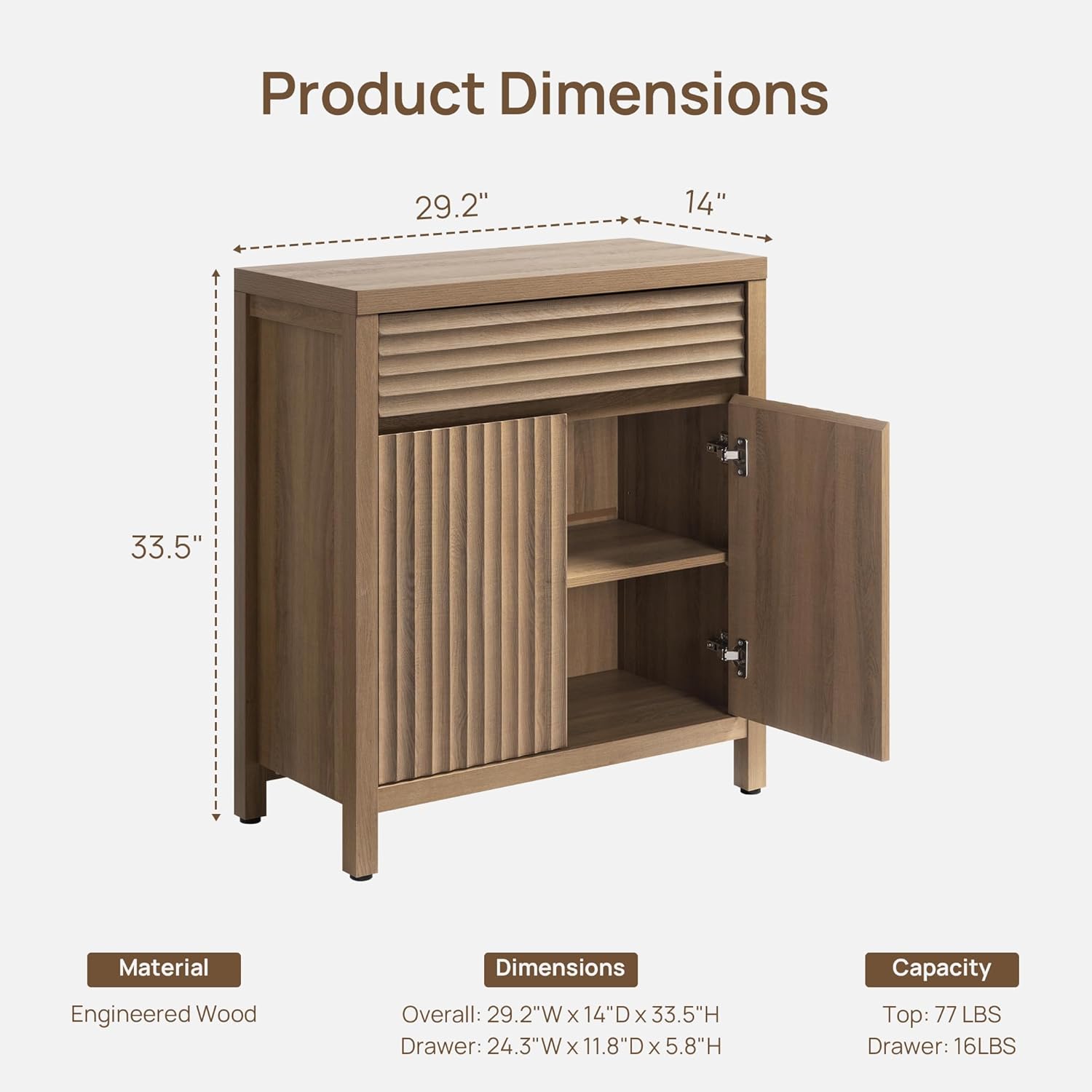SICOTAS Fluted Buffet Cabinet with Storage - 87" Large Sideboard Modern Storage Cabinet Accent Coffee Bar Console Table with Drawers & Adjustable Shelves for Kitchen Living Room Entryway, Caramel Oak