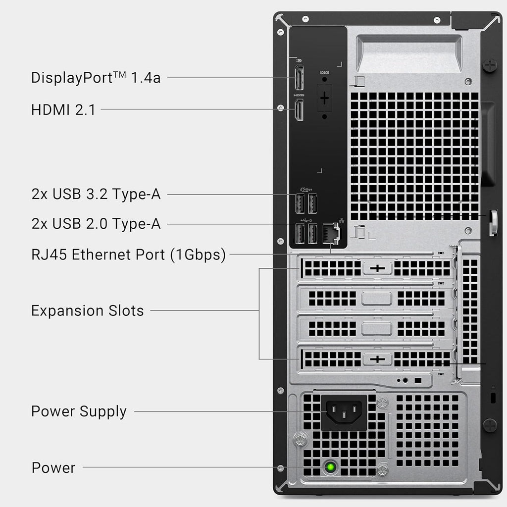 Dell Tower Desktop ECT1250 - Intel Core Ultra 7-265 Processor  UHD Graphics  32GB Memory  1TB M.2 SSD  3.0 SD Card Reader  Wired Keyboard and Mouse  Windows 11 Home  Basic Onsite Service