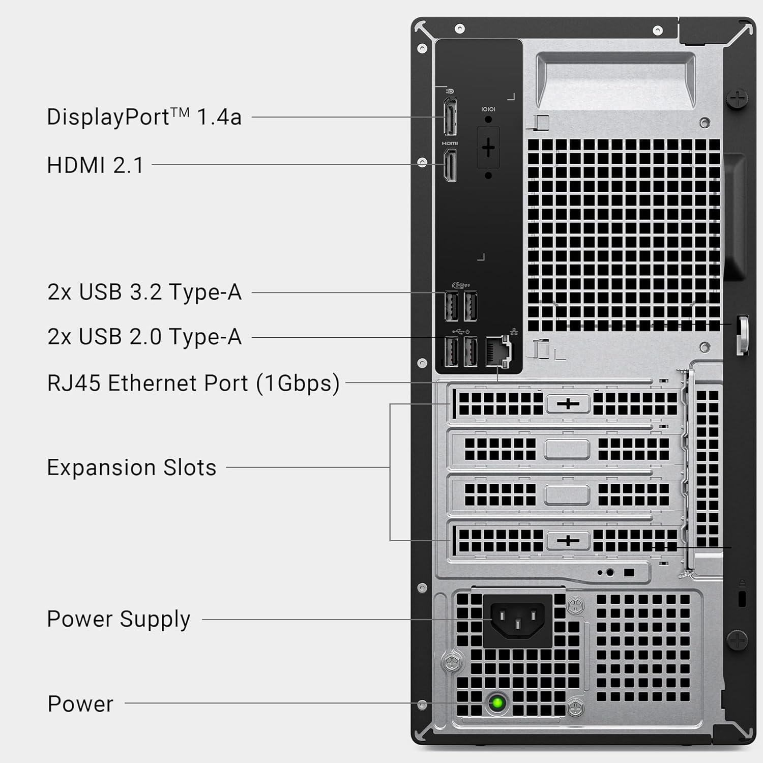 Dell Tower Desktop ECT1250 - Intel Core Ultra 7-265 Processor  UHD Graphics  32GB Memory  1TB M.2 SSD  3.0 SD Card Reader  Wired Keyboard and Mouse  Windows 11 Home  Basic Onsite Service