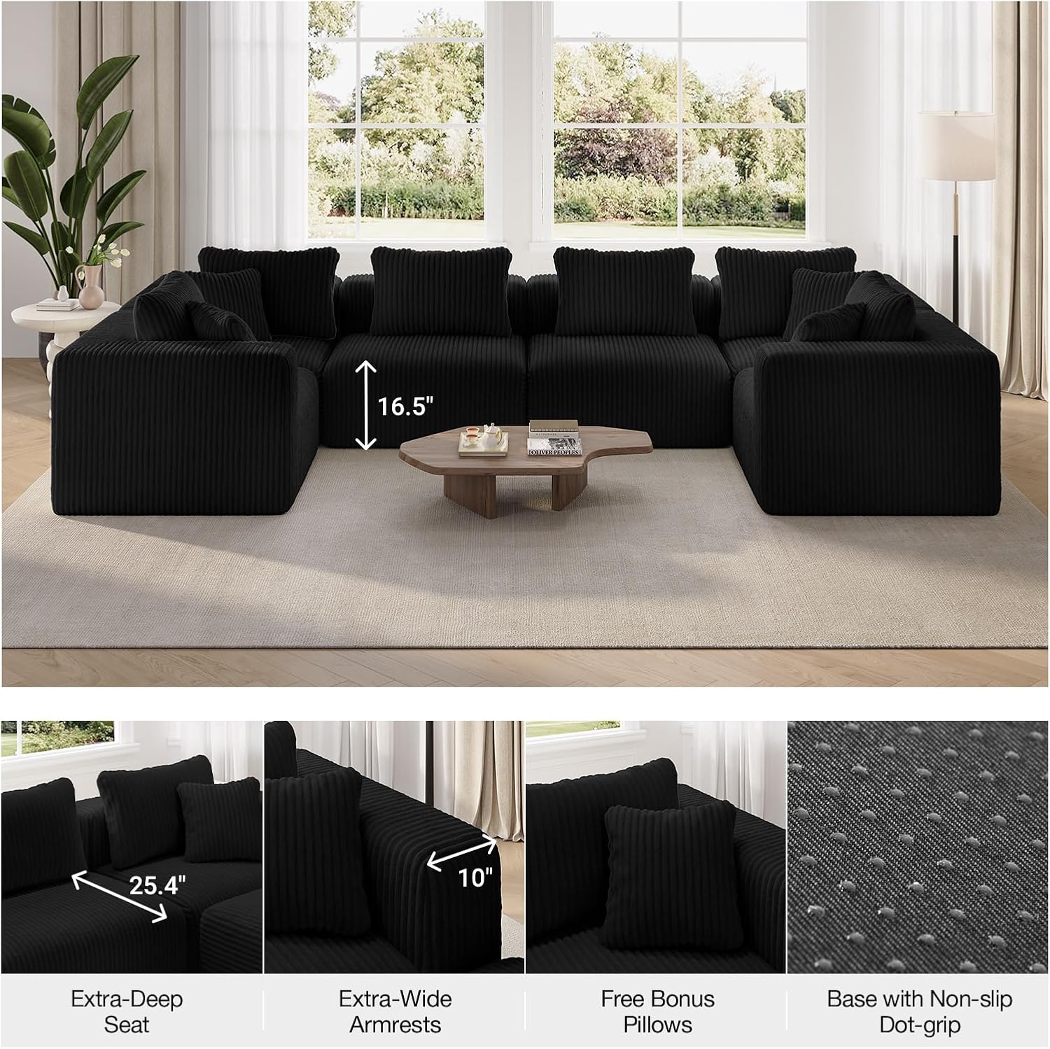Novilla 106" Modular Sectional Sofa, Modern Cloud Sectional Couch with Smarts Coil® Support, U-Shape Boneless Couch for Living Room Apartments Bedroom, No Assembly Required (3 Seat w/ 2 Ottoman)
