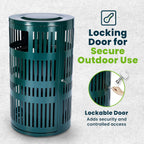 Alpine 40 Gallon Commercial Outdoor Trash Can with Lid, Weather Resistant, Locking Steel Waste Receptacle with Pull-Out Liner, Heavy Duty Galvanized Garbage Bin for Parks, Schools, City Streets- Green