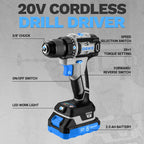 Cordless Drill & Impact Driver: DEKOPRO 20V Brushless Power Drill and 20V Brushless Impact Driver Set, Power Tool Set with 2 x 2.0Ah Batteries, Charger, Bag& 52 x Accessories-Blue