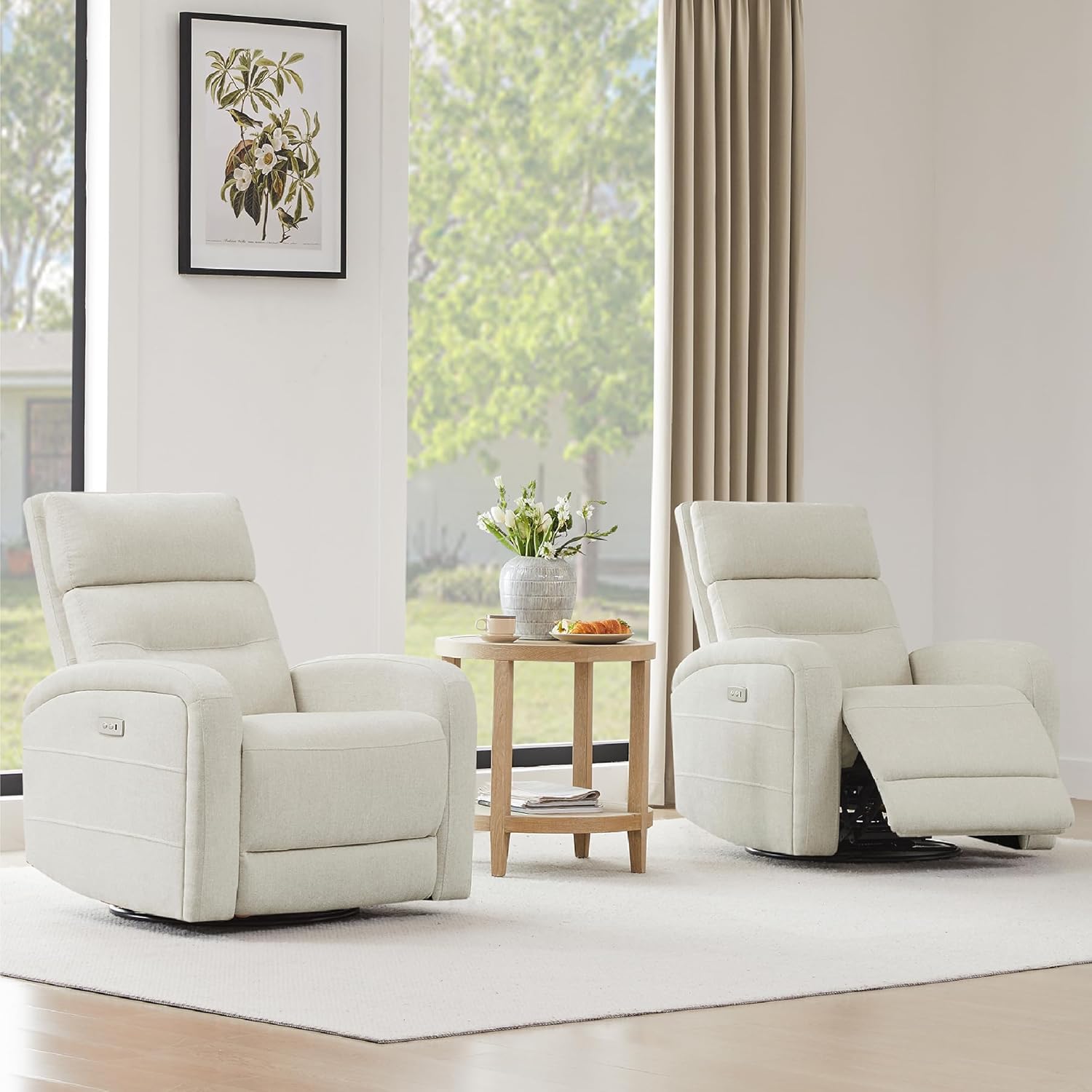 Watson & Whitely Swivel Power Recliner Glider Rocker, Nursery Recliner with Charging Port for Living Room, Fabric in Linen