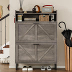 BORNOON Shoe Cabinet with 2 Flip Drawers Narrow Shoe Storage Organizer Wooden Freestanding Rack Hidden Slim Shoes Storage Cabinet for Entryway, Hallway, Living Room, Bedroom (Grey)
