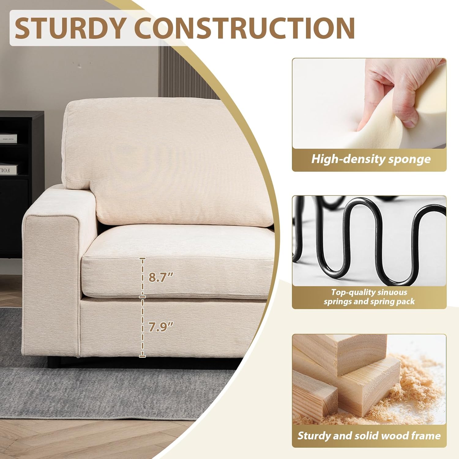 71" Modular Sofa Couch, Comfy Chenille Loveseat Sofa, Modern Recliner Couch with Deep Seats and Wide Armrests for Living Room(Beige)