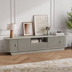 86.61'' Tambour TV Stand for 55-85 Inch, Entertainment Center with Large Storage Cabinet and Sliding Door,Curved Profile Design Media Console with Open Shelves for Living Room, Bedroom, Office, Grey