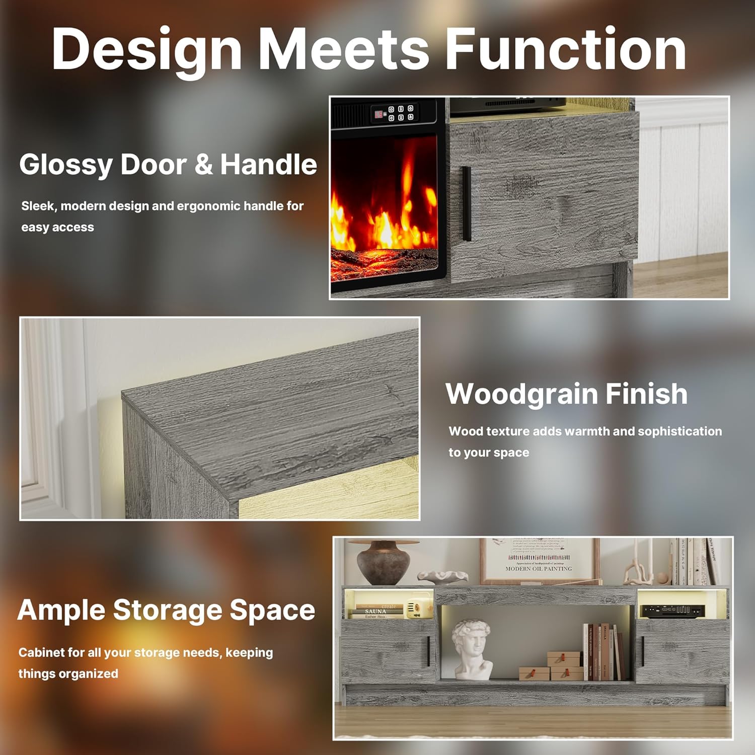 70 Inch Fireplace TV Stand for Living Room with 36" Electric Fireplace, Entertainment Center with Fireplace for TVs Up to 80", Media TV Console Cabinet, Gray LED TV Stand with Storage for Bedroom