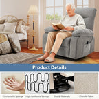DUMOS Rocker Recliner Chair, Swivel Recliner with Vibration Massage & Lumbar Heating, 270° Rotating Chenille Fabric Recliner with footrest for Living Room & Bedroom, Grey