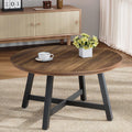 GarveeHome Round Coffee Table 36" Center Table,Large Coffee Table Industrial Accent Tables with Adjustable Feet, Living Room Tables with Thickened Legs and Designed Wood Grain, Easy Assemble