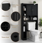 Vabches Over The Toilet Storage Cabinet, Farmhouse Storage Cabinet Over Toilet with Barn Door, Home Space-Saving Toilet Rack, for Bathroom, Restroom, Laundry（Black）.