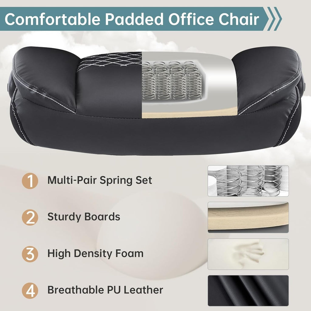 YFO Leather Office Ergonomic Home Office Desk Chair, Back Support Swivel Executive Office Chair with Wheels and Flip-Up Armrests, Small Gaming Chair with Adjustable Rocking Function, Black