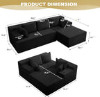 96.8" Boneless Couch Cloud Modular Sectional Sofa with L Shaped Chaise, Modern Corduroy Upholstered Deep Seat Couches Lounge with 5 Pillows for Living Room Bedroom(Black, Stripe, Right Facing Chaise)