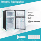 COSTWAY Compact Refrigerator, 3.2 Cu.Ft. Fridge Freezer Compartment with Reversible 2 Door, Adjustable Thermostat, Removable Glass Shelves, Mini Refrigerator for Bedroom Dorm Apartment, Silver