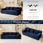 Kurhwyss 71" Corduroy Living Room Sofa, 3 Setaser Deep Seat Couch with 3 Lumbar Pillows, Comfy Boneless Sofa Modern Compressed Couch for Bedroom, Office, Apartment, No Assembly, Flat Armrests (Blue)