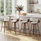 26 Inch Counter Height Bar Stools Set of 2, Mid Century Modern Counter Stool with Bentwood Frame Upholstered Seat for Kitchen Island/Counter, Cold White