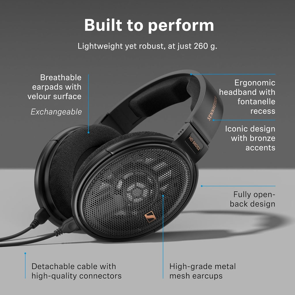 Sennheiser HD 660S2 - Audiophile Open-Back Over Ear Headphones with Deep Bass Extension and Refined Acoustic Performance  Over-Ear Headphones for PC  Music  Gaming  Podcasts  Premium Black