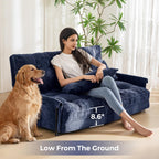 MAXYOYO Adjustable Floor Sofa Couch with 2 Pillows, Multi-Functional Bean Bag Bed, 5-Position Foldable Lazy Sofa Sleeper Bed with Armrest, Versatile Floor Seating for Reading, Navy, Double