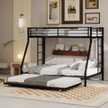 Twin XL Over Queen Bunk Bed with Trundle, Heavy Duty Metal Bunk Bed Frame with 2 Ladders and Full-Length Guardrail, Space-Saving Bunk Beds for Kids Teens Adults, No Box Spring Needed, Black