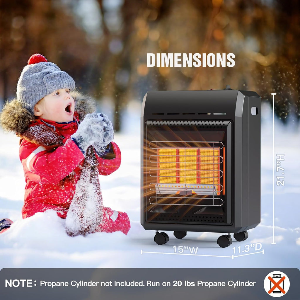 Propane Heater Outdoor Portable 6000 To 18000 BTU Propane Gas Heater Cordless 3 Settings for Patio  With Tip-Over Protection Ultra Quiet Heat Up To 450 Sq.Ft