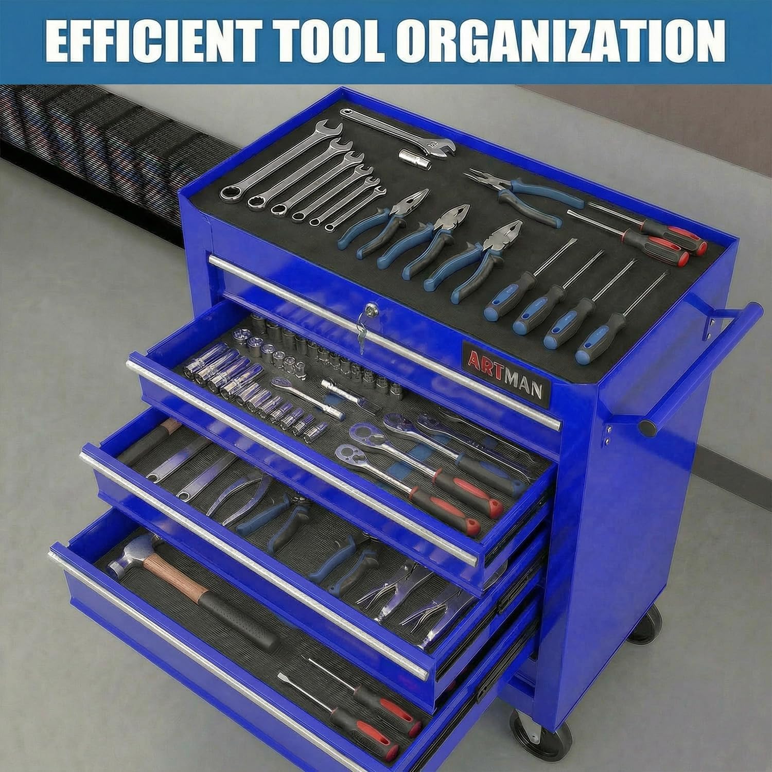 5 Drawers Tool Cart on Wheels,Rolling Tool Chest Tool Storage,Drawers Rolling Tool Trolley Organizer Tool Case for Garage, Warehouse, Workshop, Repair Shop (5 Drawers-Blue)