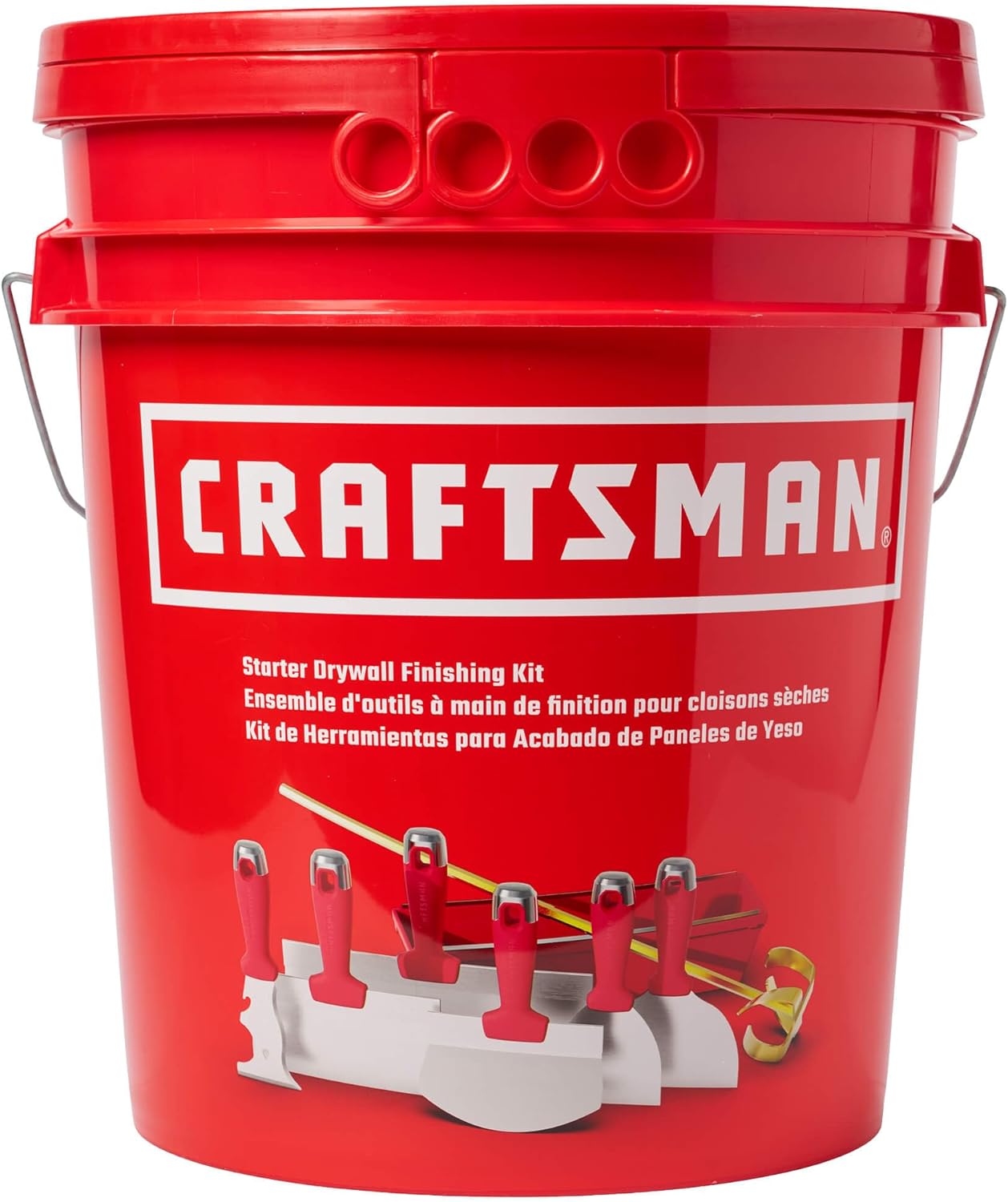 CRAFTSMAN Drywall Hand Tool Kit w/Bucket | 4 & 6-Inch Joint Knives, 8 & 12-Inch Taping Knives, 9-in-1 Multi Tool, Bucket Scoop, Mixer, Mud Pans | Taping, Finishing, Drywall Repairs