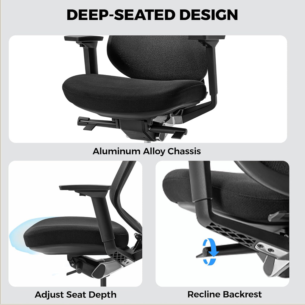 EUREKA ERGONOMIC Lira Office Chair, Ergonomic Desk Chair with 3D Armrests, Adjustable Seat Depth, Mesh Computer Chair with Lumbar Support for Home Office(Black)