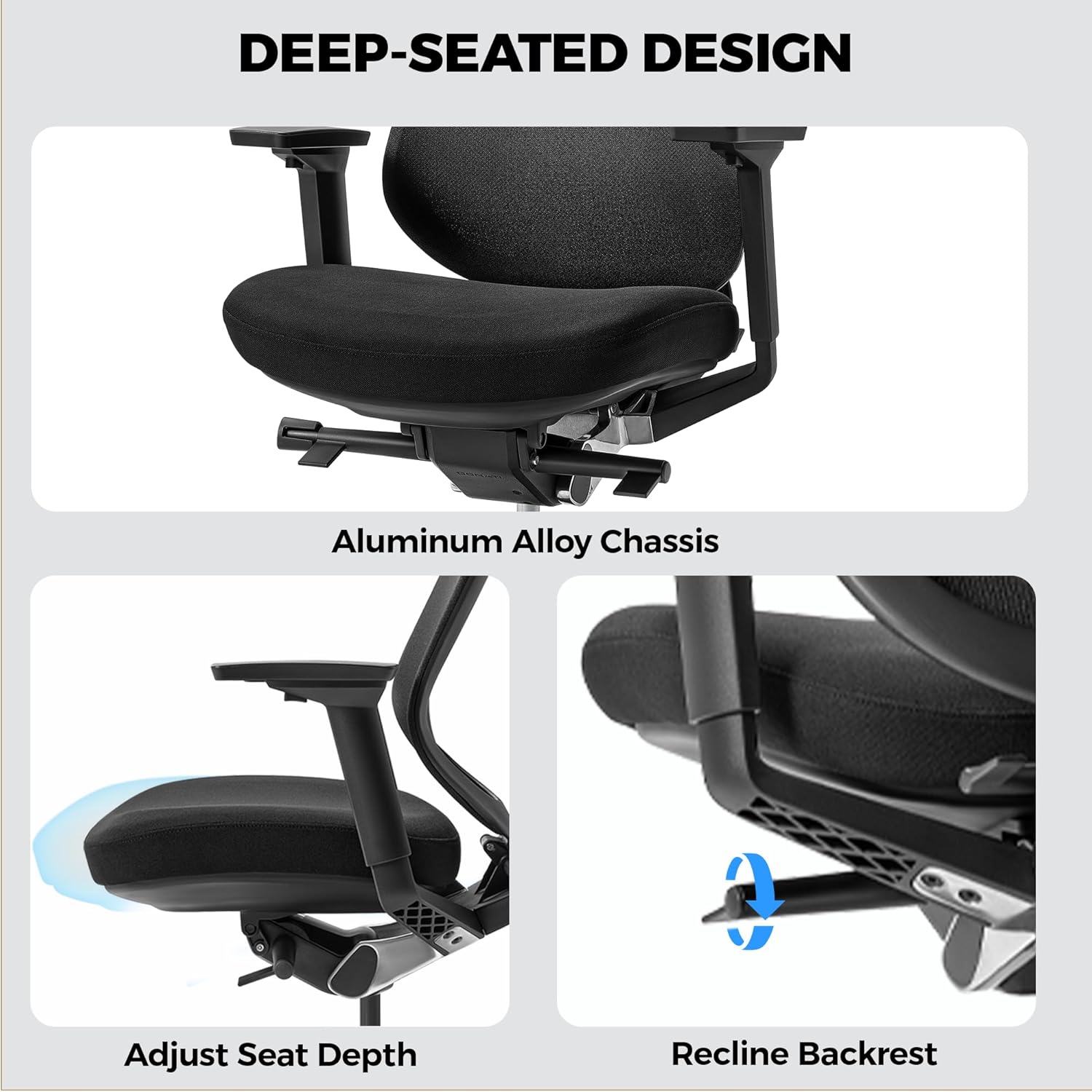 EUREKA ERGONOMIC Lira Office Chair, Ergonomic Desk Chair with 3D Armrests, Adjustable Seat Depth, Mesh Computer Chair with Lumbar Support for Home Office(Black)