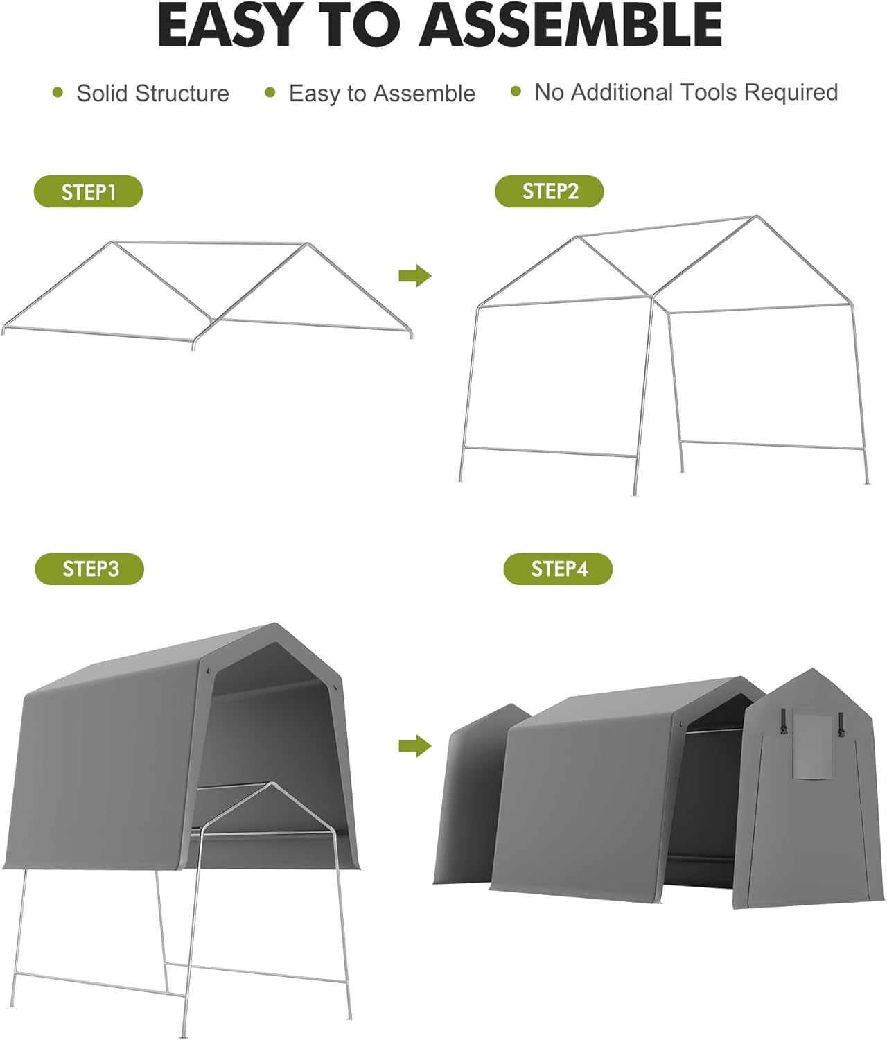 GarveeHome 6 x 6 Ft Carport Storage Shed, Portable Garage with Roll-Up Zipper Door, Heavy Duty Waterproof Tarp, Storage for Motorcycle, Bike, Firewood, Garden Tools, Grey