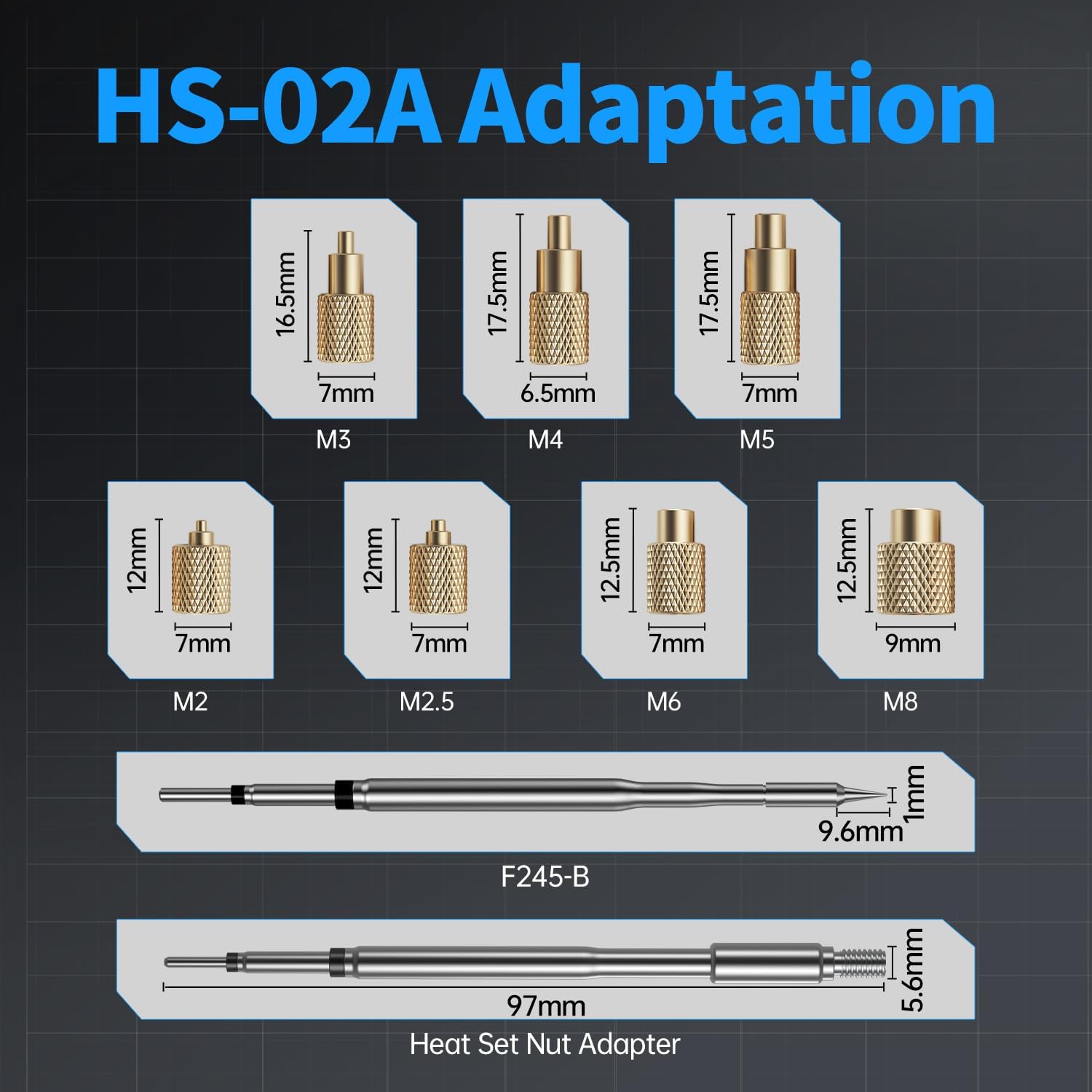 FNIRSI HS02 100W Corded Heat Set Insert Tool & Soldering Iron Kit for 3D Printer, Plastic, Portable Electronics Repair, 3S Fast Heating, 3 Preset Temps, with M2-M8 Threaded Brass Insert Nuts & Tips