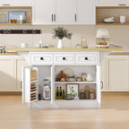 Bigbiglife 71.3" Large Kitchen Island with Drop Leaf, Power Outlet, Kitchen Island Cart w/ 3 Solid Drawers, Island Table with Trash Storage Cabinet & 3 Large Storage Rack, Spice Rack, White