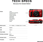 OM System OLYMPUS Tough TG-7 Red Underwater Camera  Waterproof  Freeze Proof  High Resolution Bright  4K Video 44x Macro Shooting (Successor Olympus TG-6)