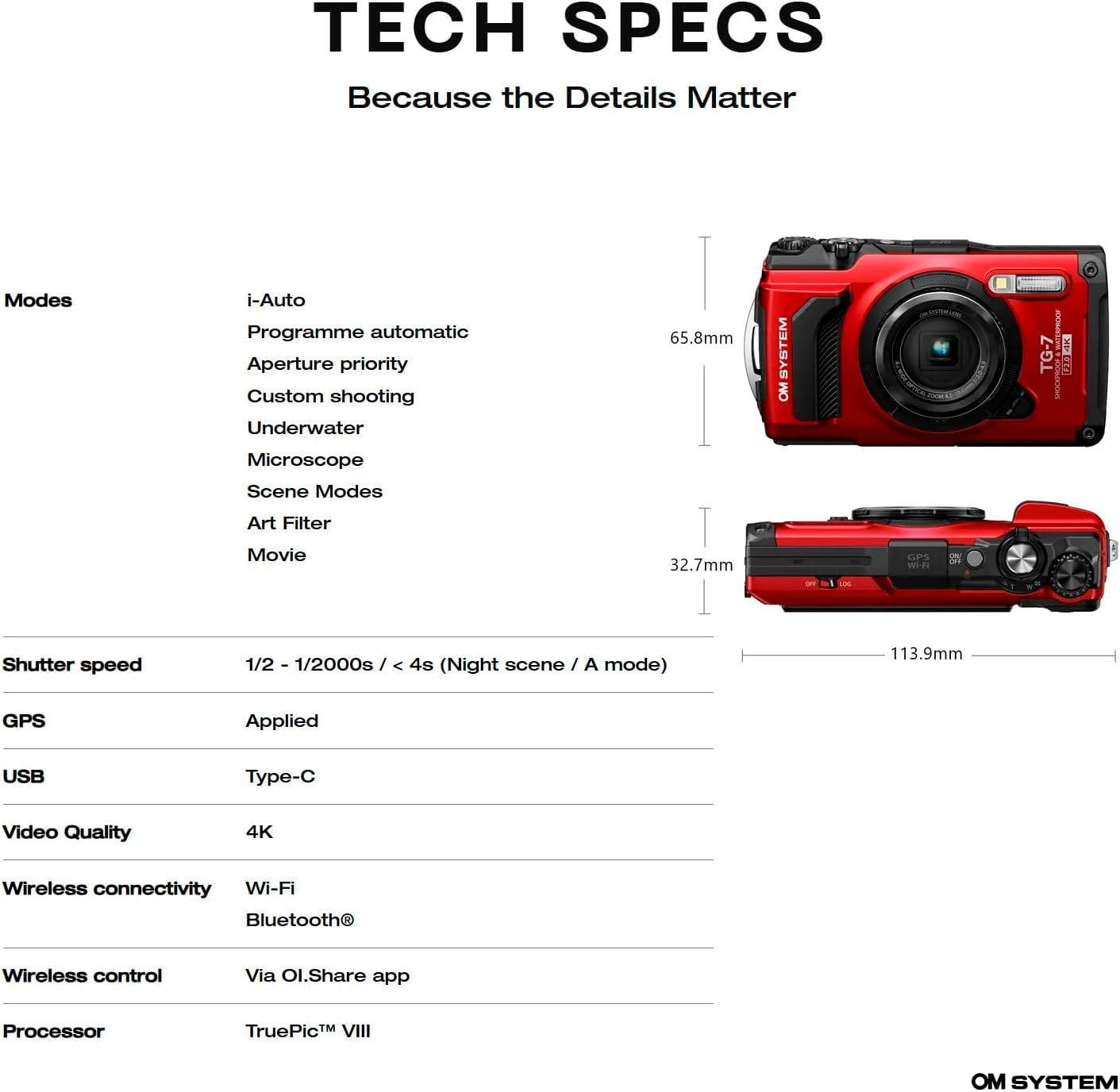 OM System OLYMPUS Tough TG-7 Red Underwater Camera  Waterproof  Freeze Proof  High Resolution Bright  4K Video 44x Macro Shooting (Successor Olympus TG-6)