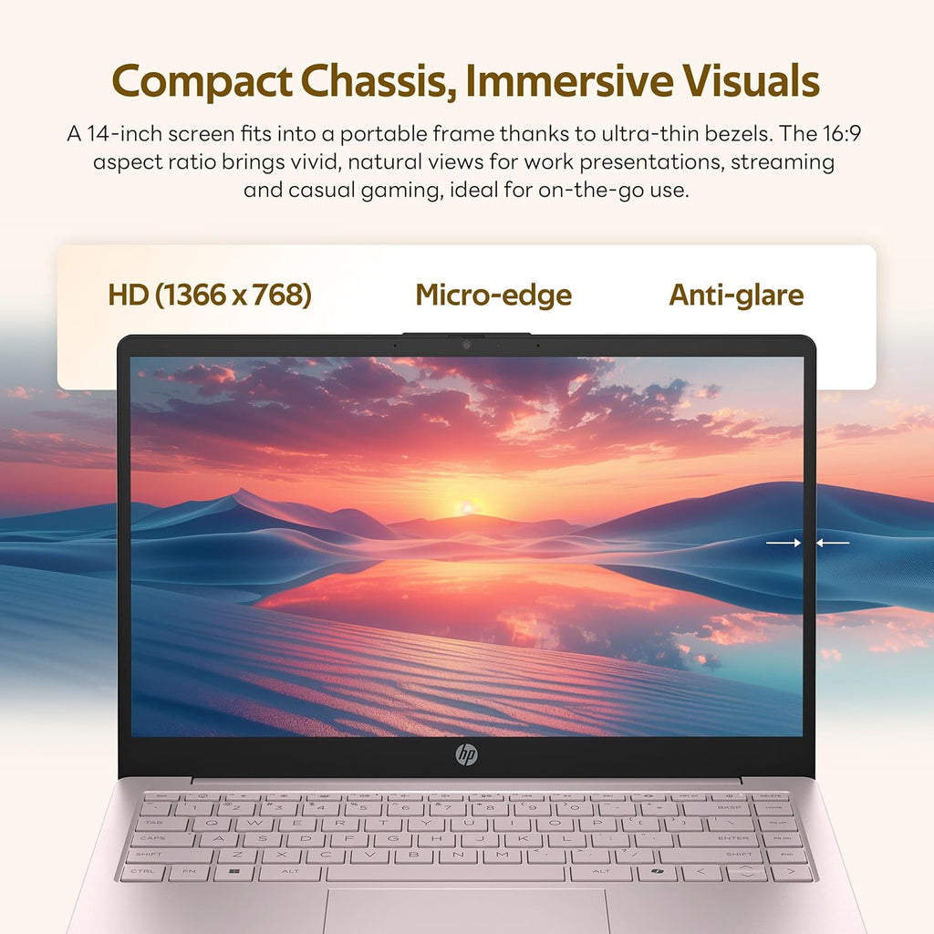 HP Stream 14" Laptop with AI Copilot  Flagship for Students & Business  13th Gen Intel 4-Core  4GB RAM  1.12TB Storage (128GB UFS + 1TB Docking Station)  Office 365 1-Year  Win 11 S  Tranquil Pink
