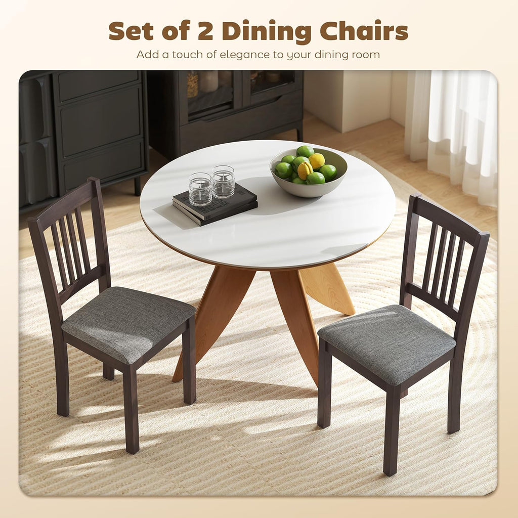 HOMCOM Dining Chairs Set of 2, Solid Wood Kitchen Chairs, Mid Century Modern Linen Fabric Upholstered for Dining Room, Living Room, Espresso Frame and Gray Upholstery