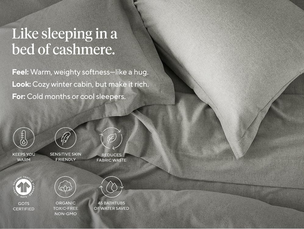 Coyuchi Cloud Brushed Organic Flannel Duvet Cover, Pale Gray Heather (Full/Queen)