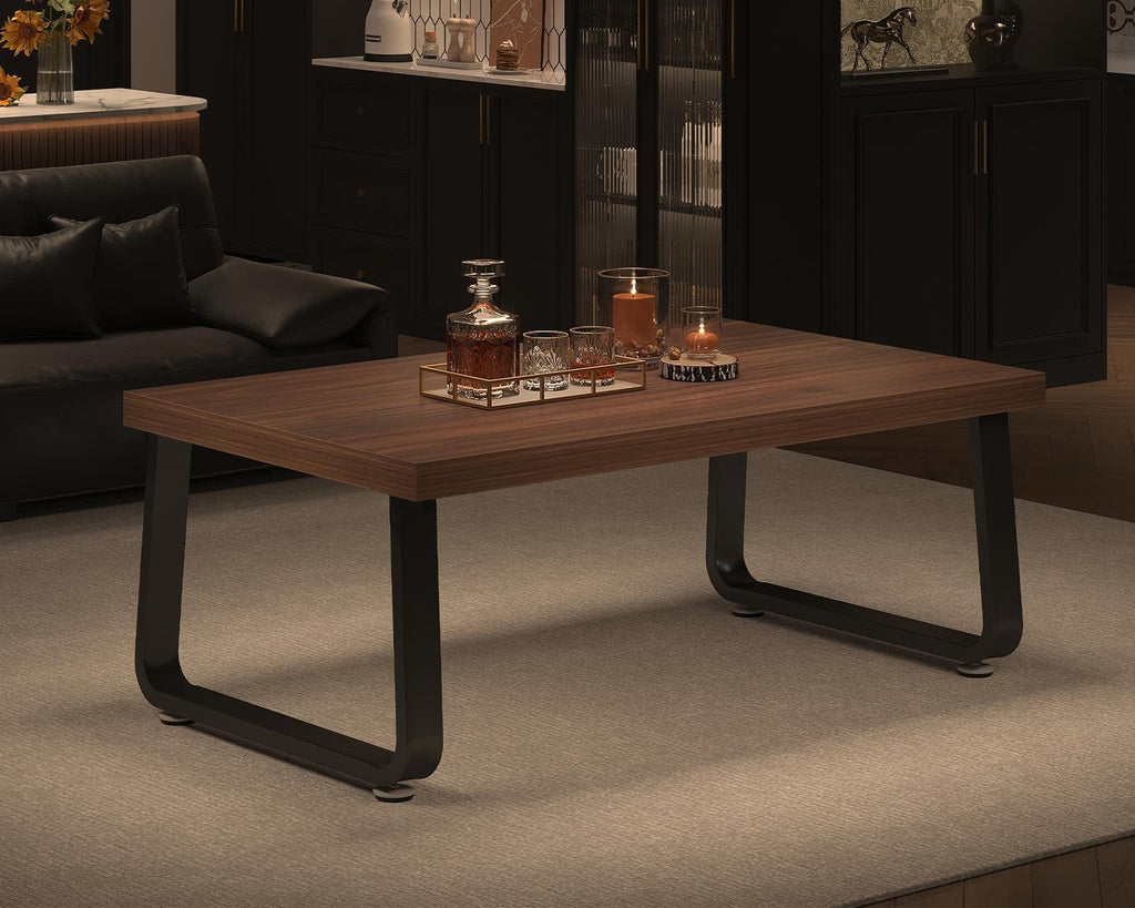 HSH Rustic Walnut Coffee Table, 39” Mid Century Modern Center Table, Rectangle Industrial Living Room Coffee Table, Simple Farmhouse Wood and Metal Tea Coffee Tables for Home Bedroom, Walnut, 39 in