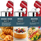 Household Stand Mixer with 6.5 Quart Bowl, Electric Food Mixer 10+p Speeds 660W, Tilt-Head Bread Dough and Cake Mixers with Dough Hook, Whisk, Beater, Splash Guard and Egg Separator (Red)