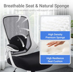HYLONE 400lbs Heavy Duty Office Chair, 5" Thickened Seat Ergonomic Desk Chair with Adjustable Armrests, Home Office Computer Chairs for Long Hours Mesh Executive Chair(White Base&Black)