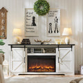 JXQTLINGMU Farmhouse Fireplace TV Stand for 75,80 Inch TV, 32" Tall Entertainment Center w/4 Drawers & Sliding Barn Door, 70-Inch Highboy Media Console for Living Room, Off White