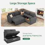HONBAY Modular Sectional Sleeper Sofa with Pull Out Bed, Corduroy L Shaped Couch with Storage Seats, Convertible Sectional Couches for Living Room, Dark Grey