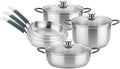 BRA COOKWARE Master 9-Piece Stainless Steel Cookware Set | Professional Pots & Pans Set w/ 2 Pots, 1 Sauté Pan, 3 Frying Pans, 3 Lids | All Stovetops | PFAS Free | Silicone Coated Handles