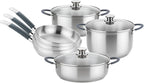 BRA COOKWARE Master 9-Piece Stainless Steel Cookware Set | Professional Pots & Pans Set w/ 2 Pots, 1 Sauté Pan, 3 Frying Pans, 3 Lids | All Stovetops | PFAS Free | Silicone Coated Handles