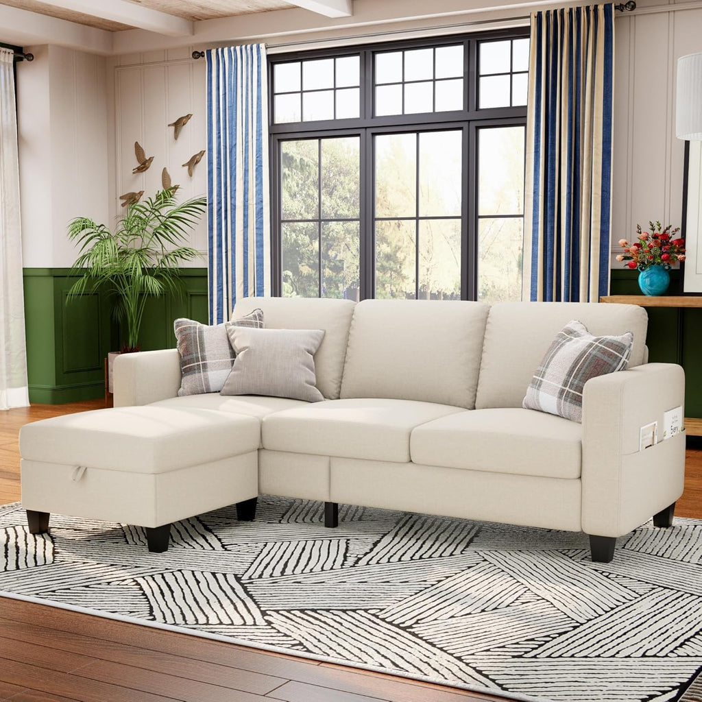 Sectional Sofa Couches for Living Room - 78''Convertible Modular Three-Seater L-Shaped Pet-Friendly Couch,Washable Sofa Cover-Bench Storage, Suitable for Small Living Room, Apartment,Office-Beige