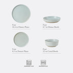 Gibson Elite Overbrook 16-Piece Pottery Clay Stoneware Dinnerware Set – Light Blue Reactive Glaze, Stackable Plates and Bowls w/Pasta Bowl, Service for 4 – Microwave & Dishwasher Safe